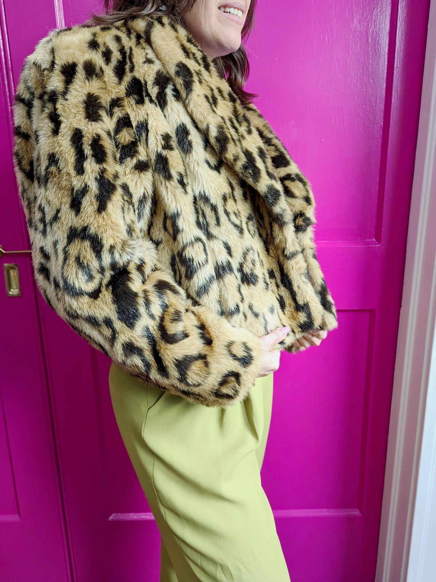 80s Leopard Faux Fur Cropped Jacket