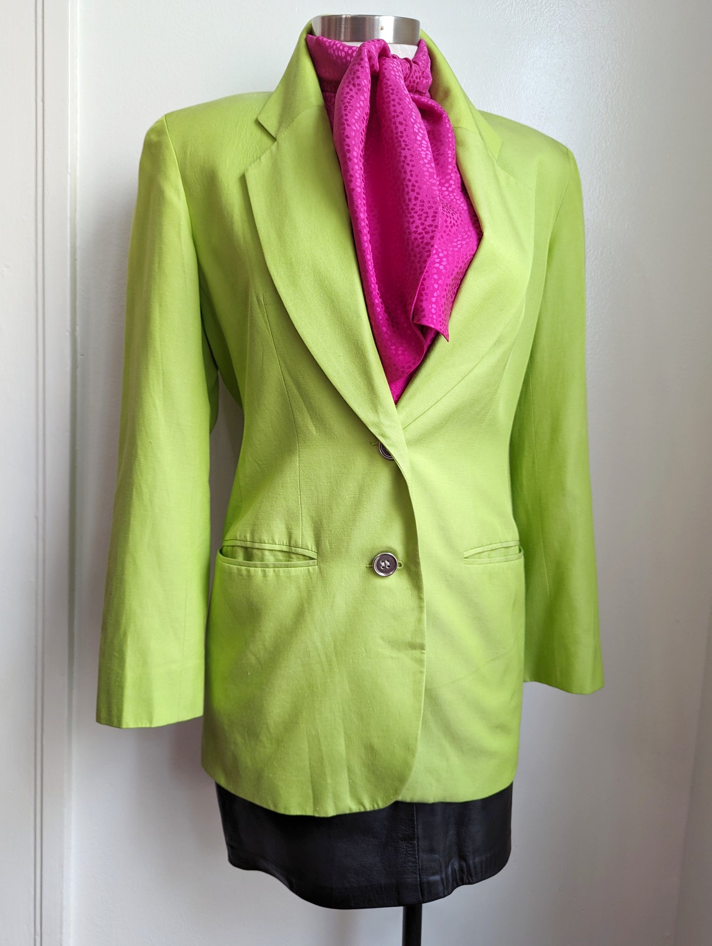 90s Carlisle Hot Pink Silk Tie Neck Blouse