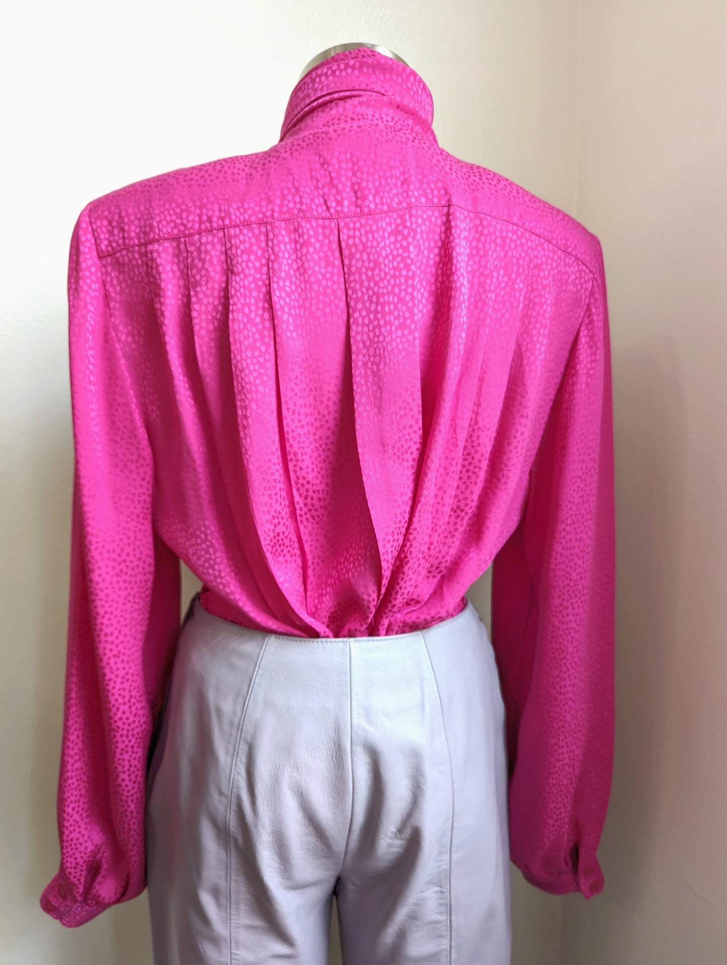 90s Carlisle Hot Pink Silk Tie Neck Blouse