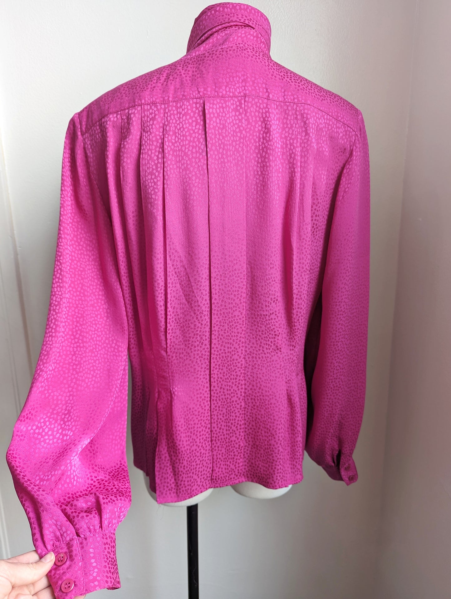 90s Carlisle Hot Pink Silk Tie Neck Blouse