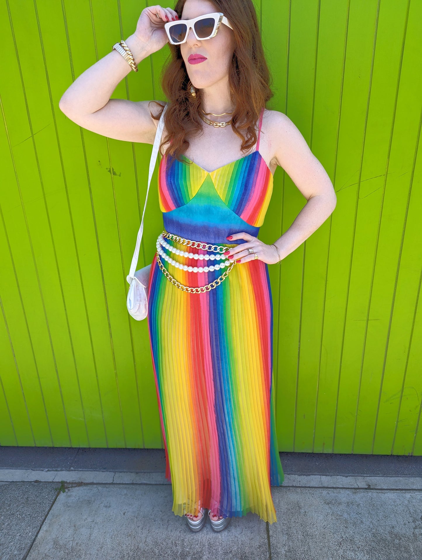 70s Accordion Pleated Rainbow Dress