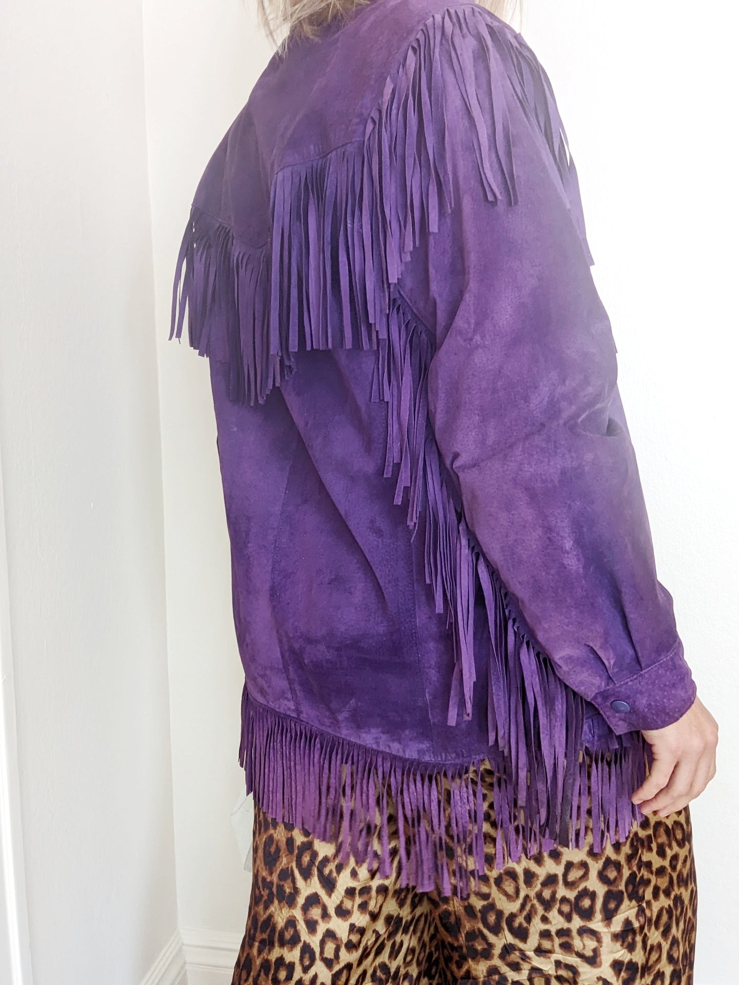 Vakko Purple Suede Fringe Jacket