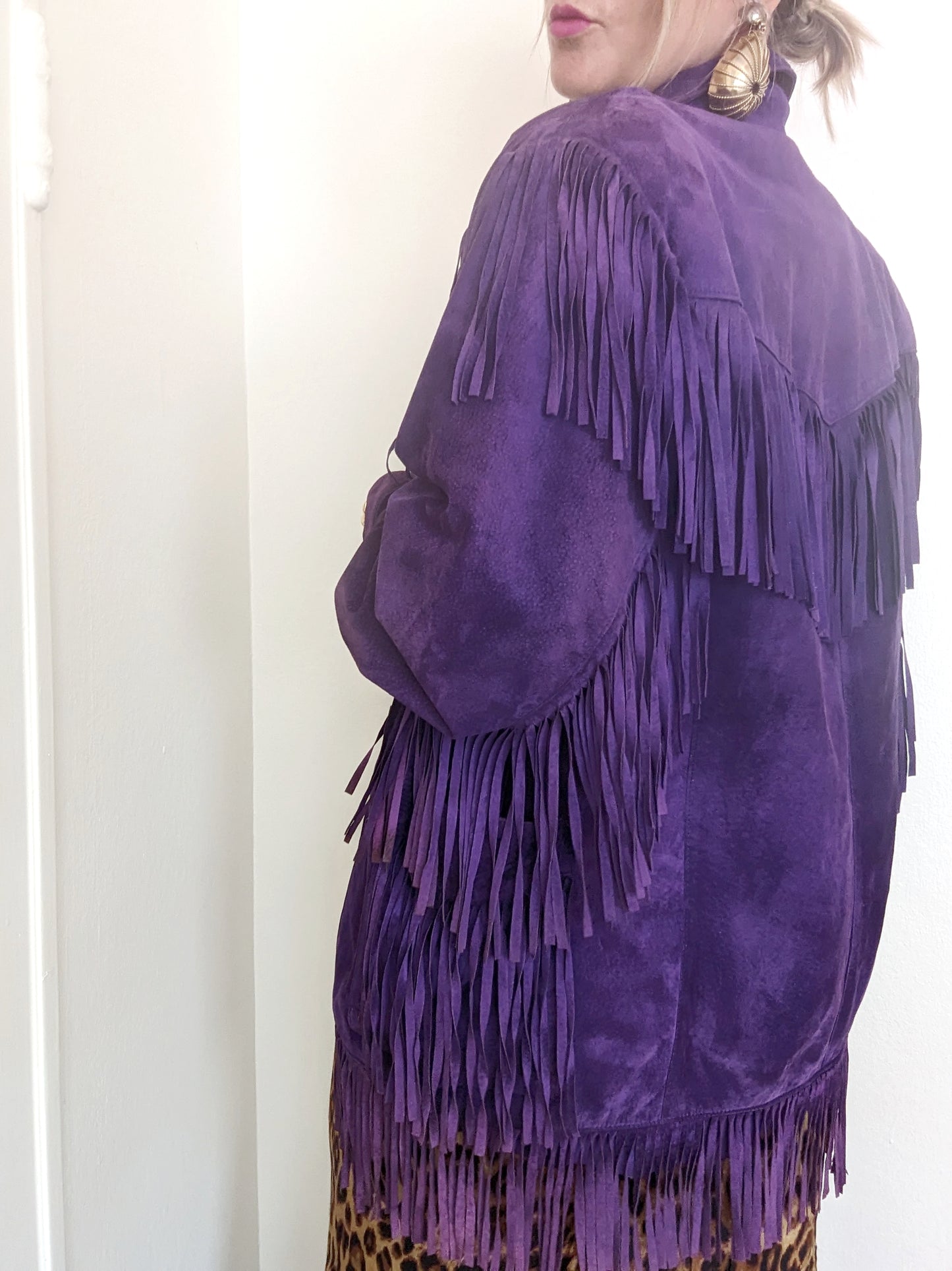 Vakko Purple Suede Fringe Jacket