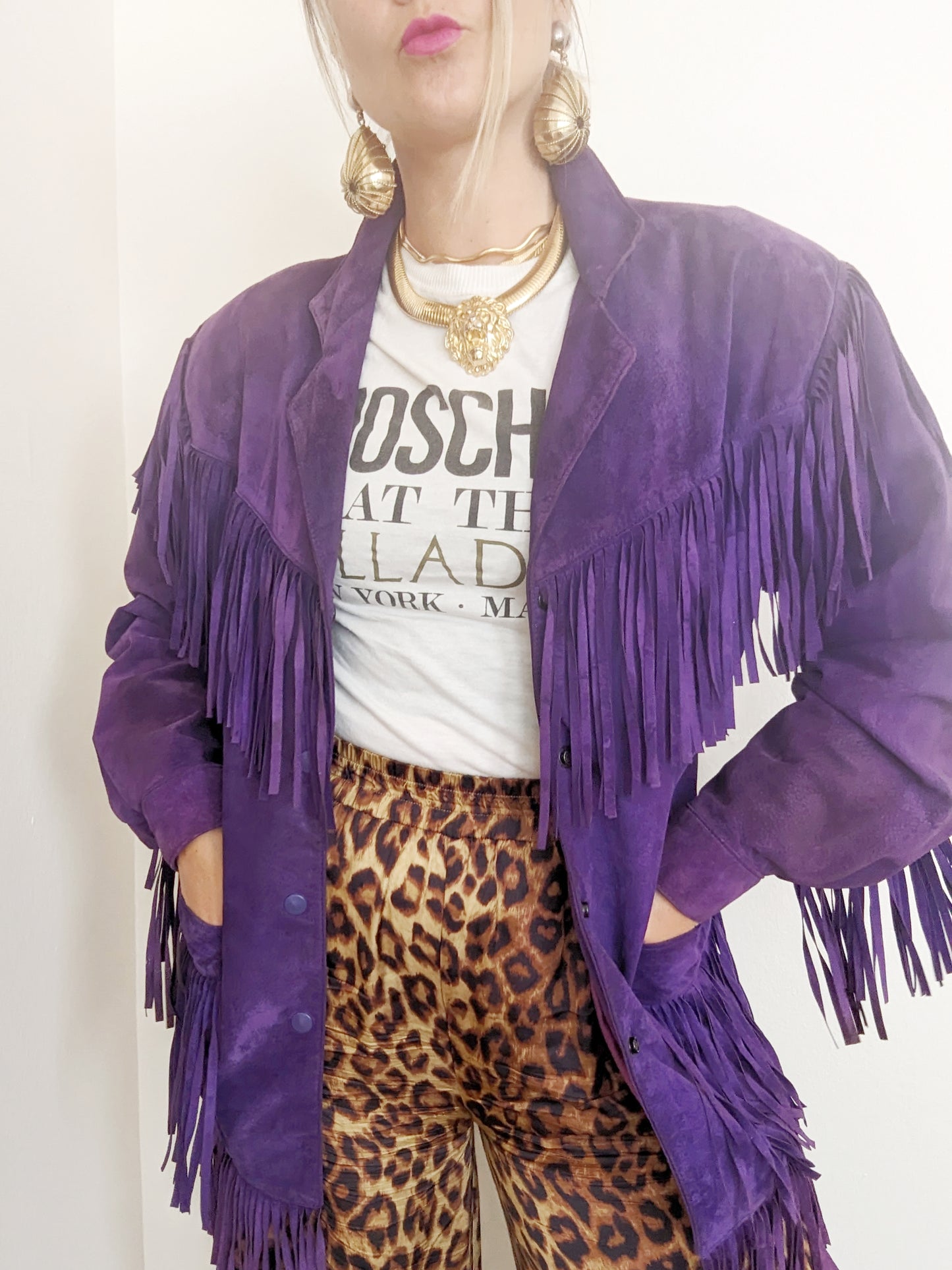 Vakko Purple Suede Fringe Jacket