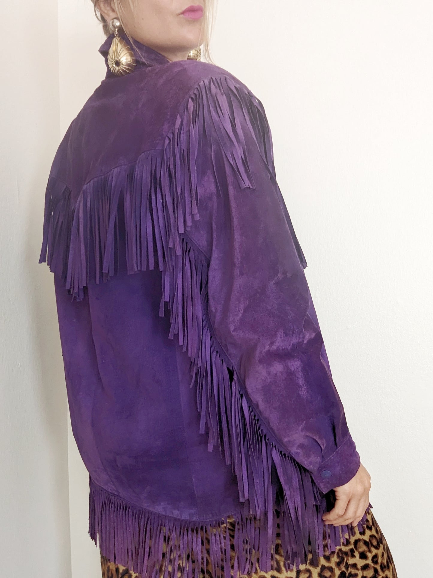 Vakko Purple Suede Fringe Jacket