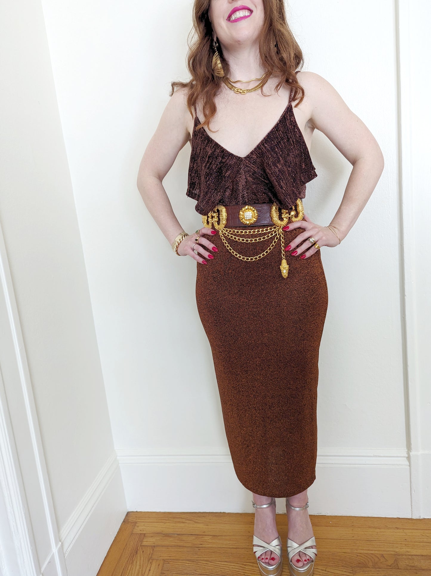 90s Copper Knit Midi Skirt