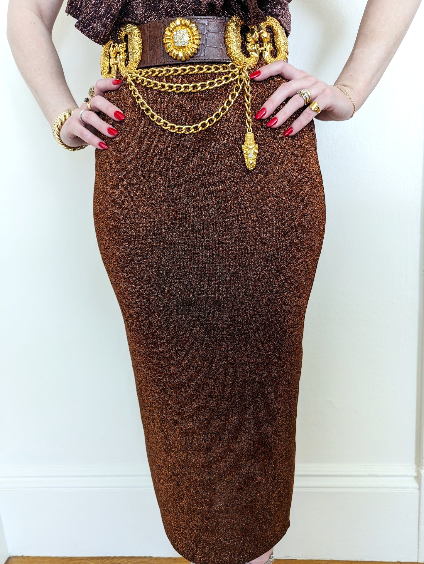 90s Copper Knit Midi Skirt