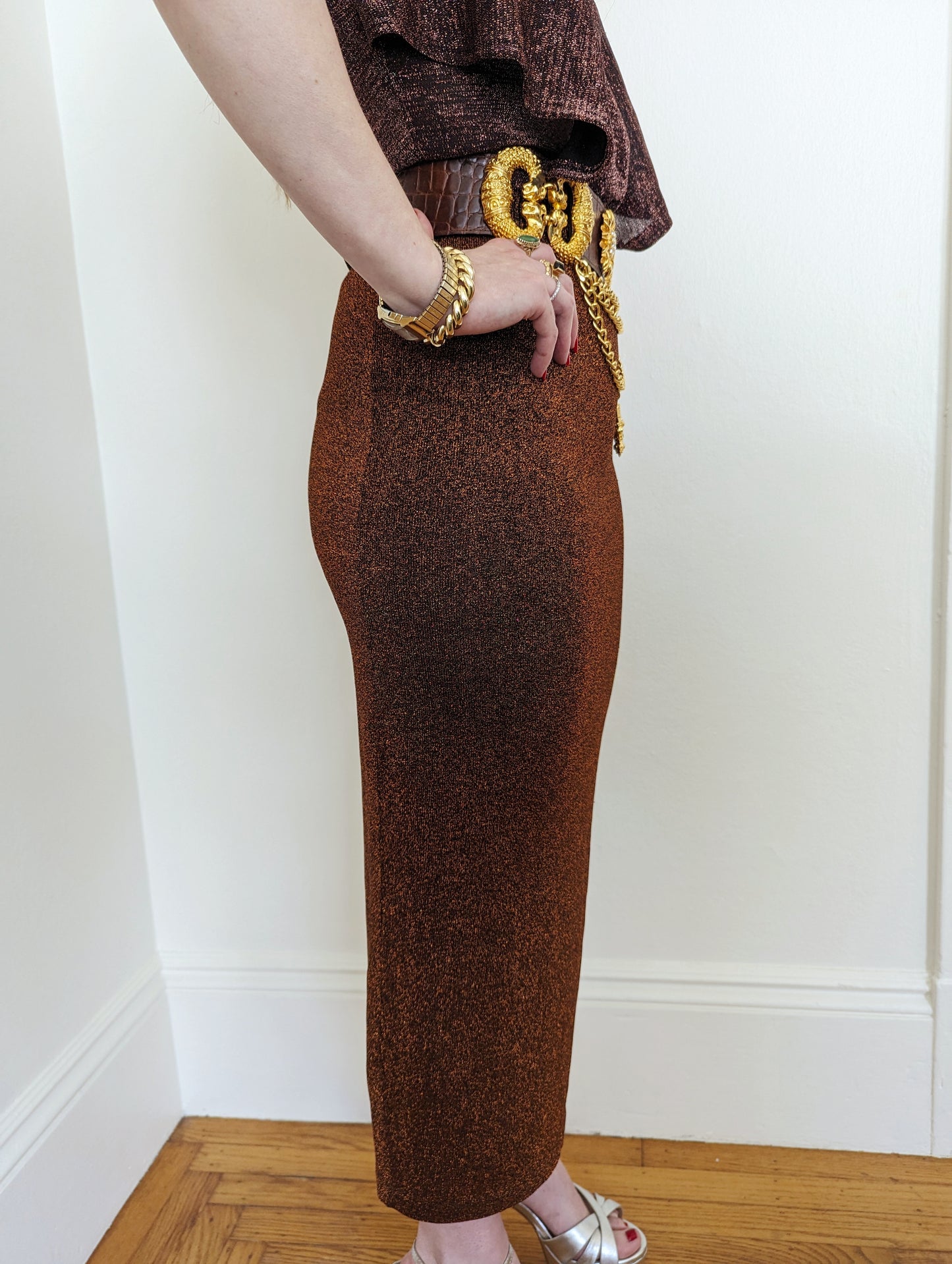 90s Copper Knit Midi Skirt