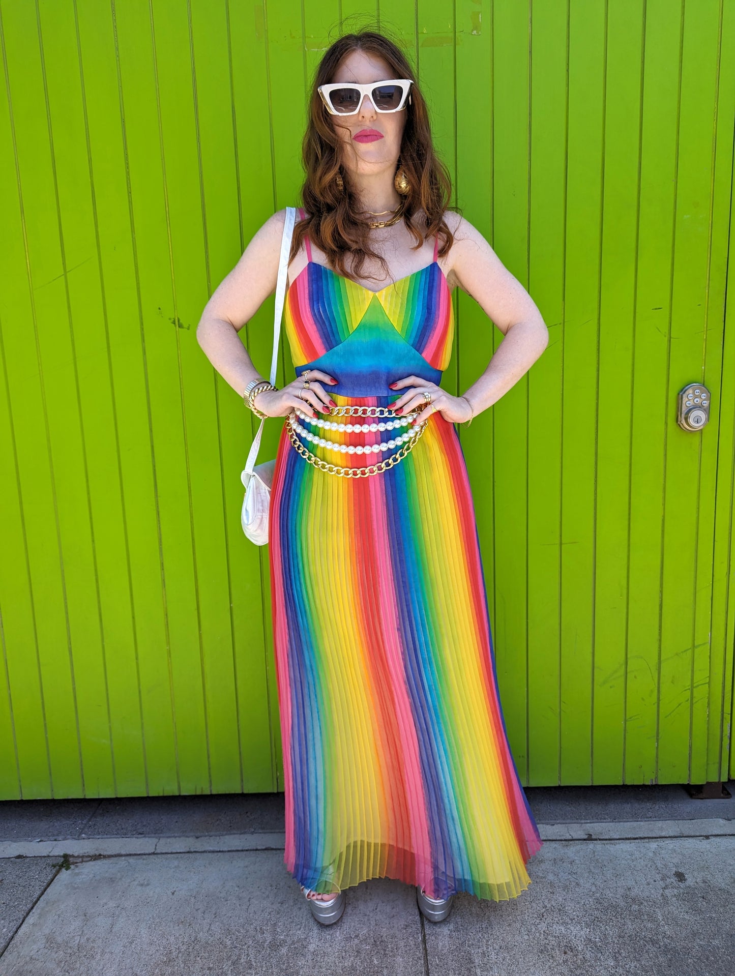 70s Accordion Pleated Rainbow Dress