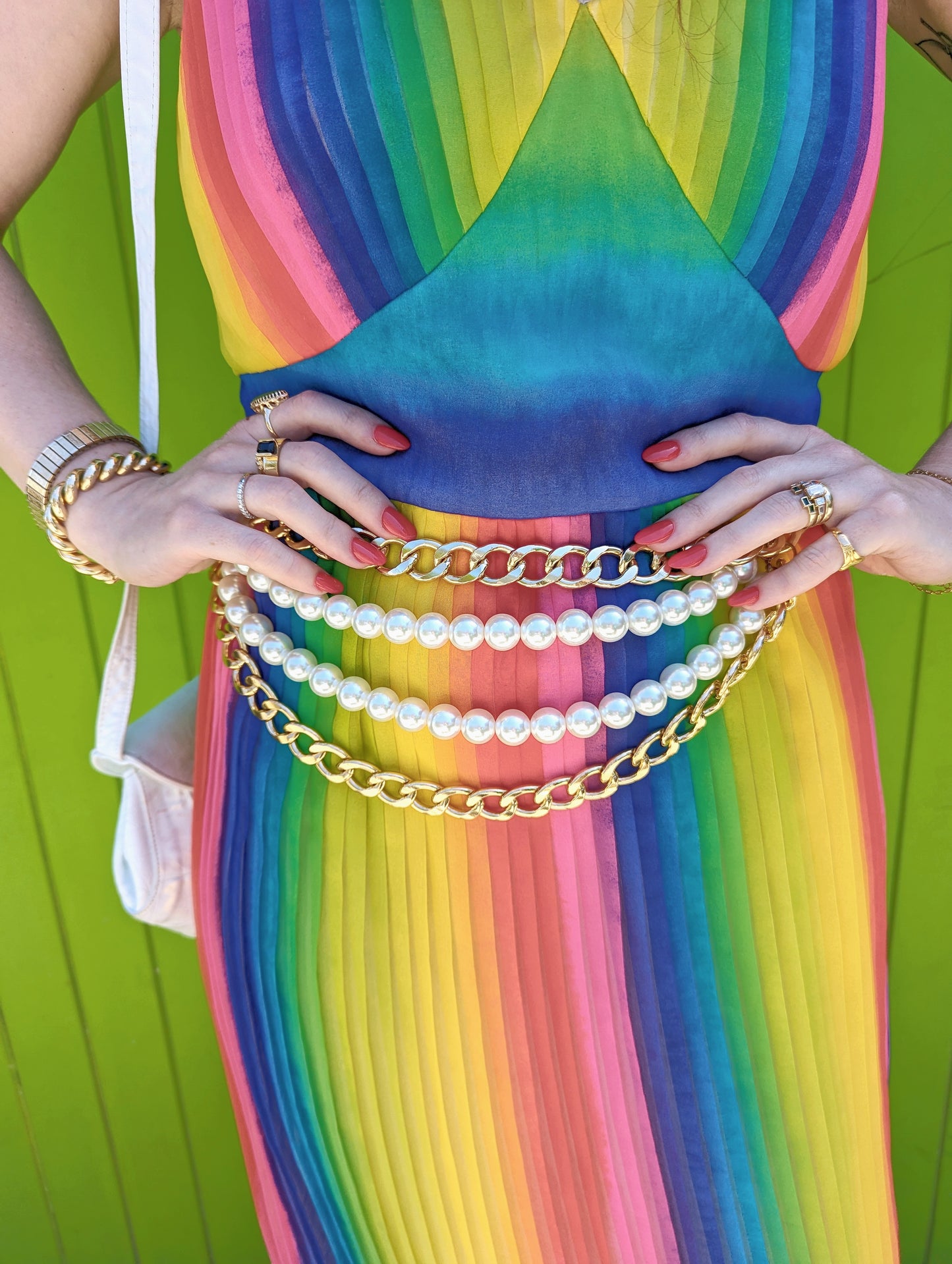 70s Accordion Pleated Rainbow Dress