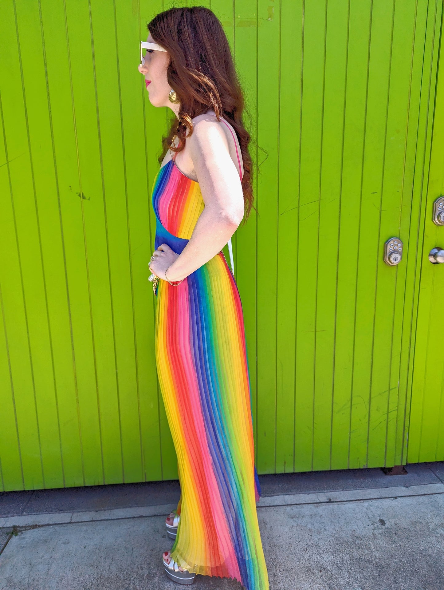 70s Accordion Pleated Rainbow Dress