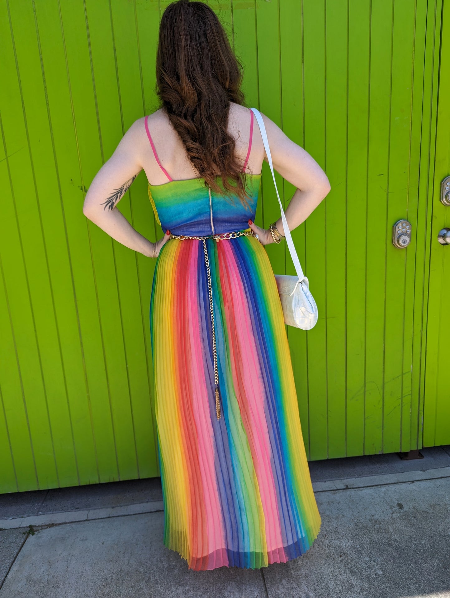 70s Accordion Pleated Rainbow Dress