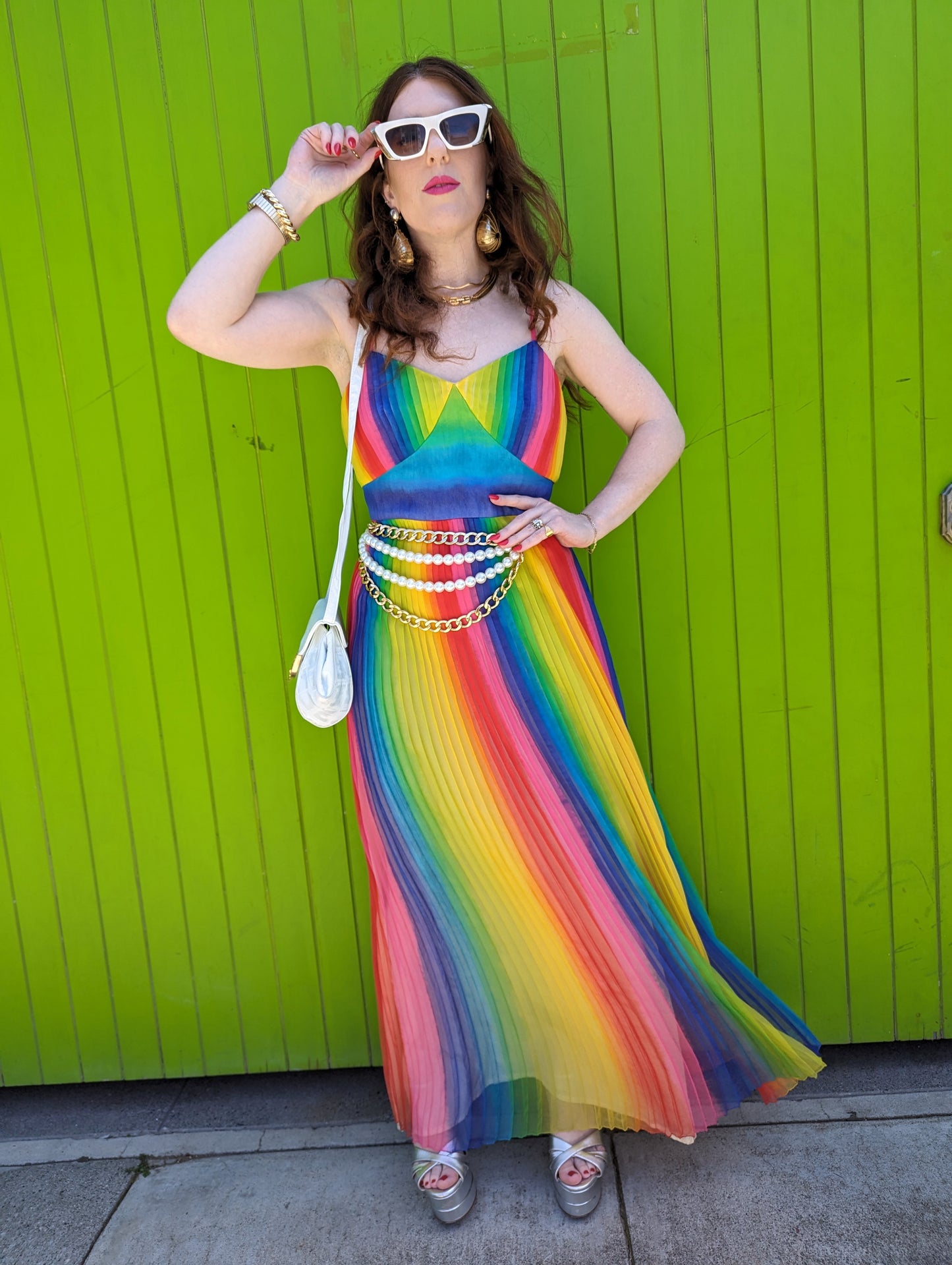 70s Accordion Pleated Rainbow Dress