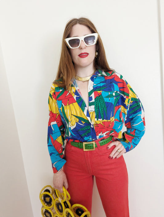 80s Tropical Button-down Top