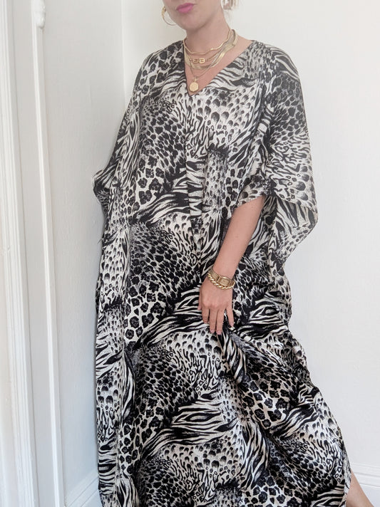 90s Black + White Animal Print Kaftan