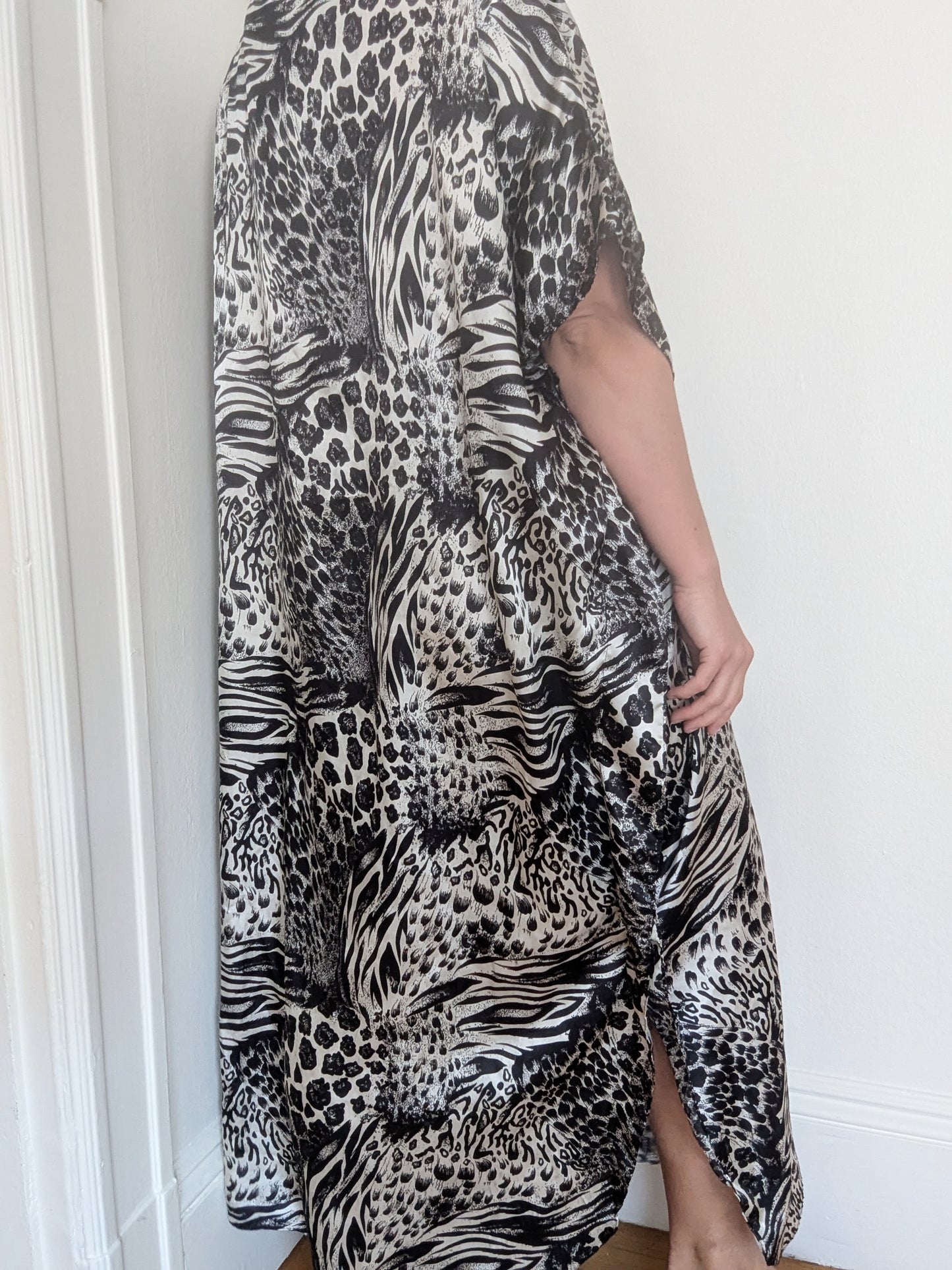 90s Black + White Animal Print Kaftan