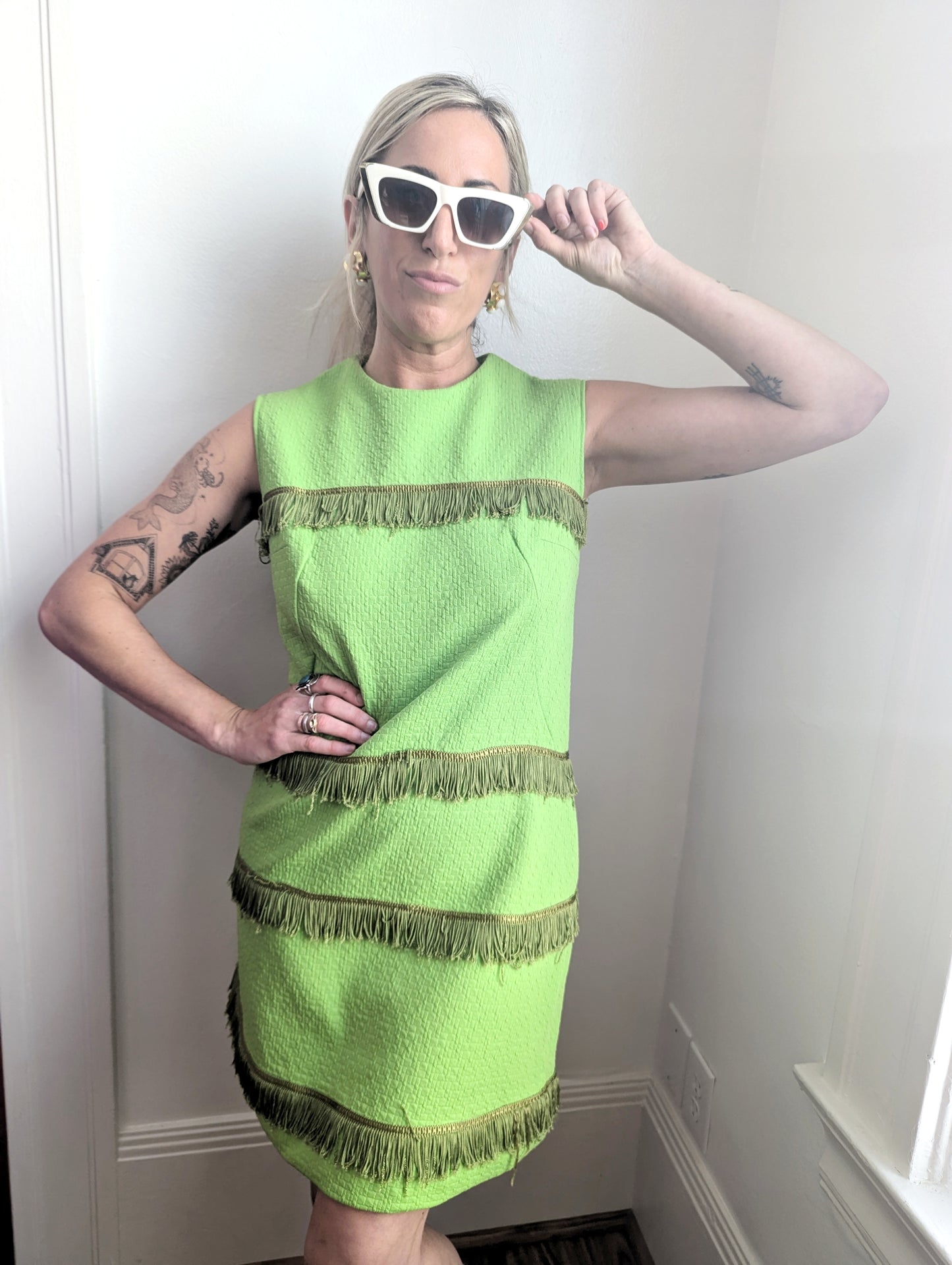 60s Lime Fringe Shift Dress