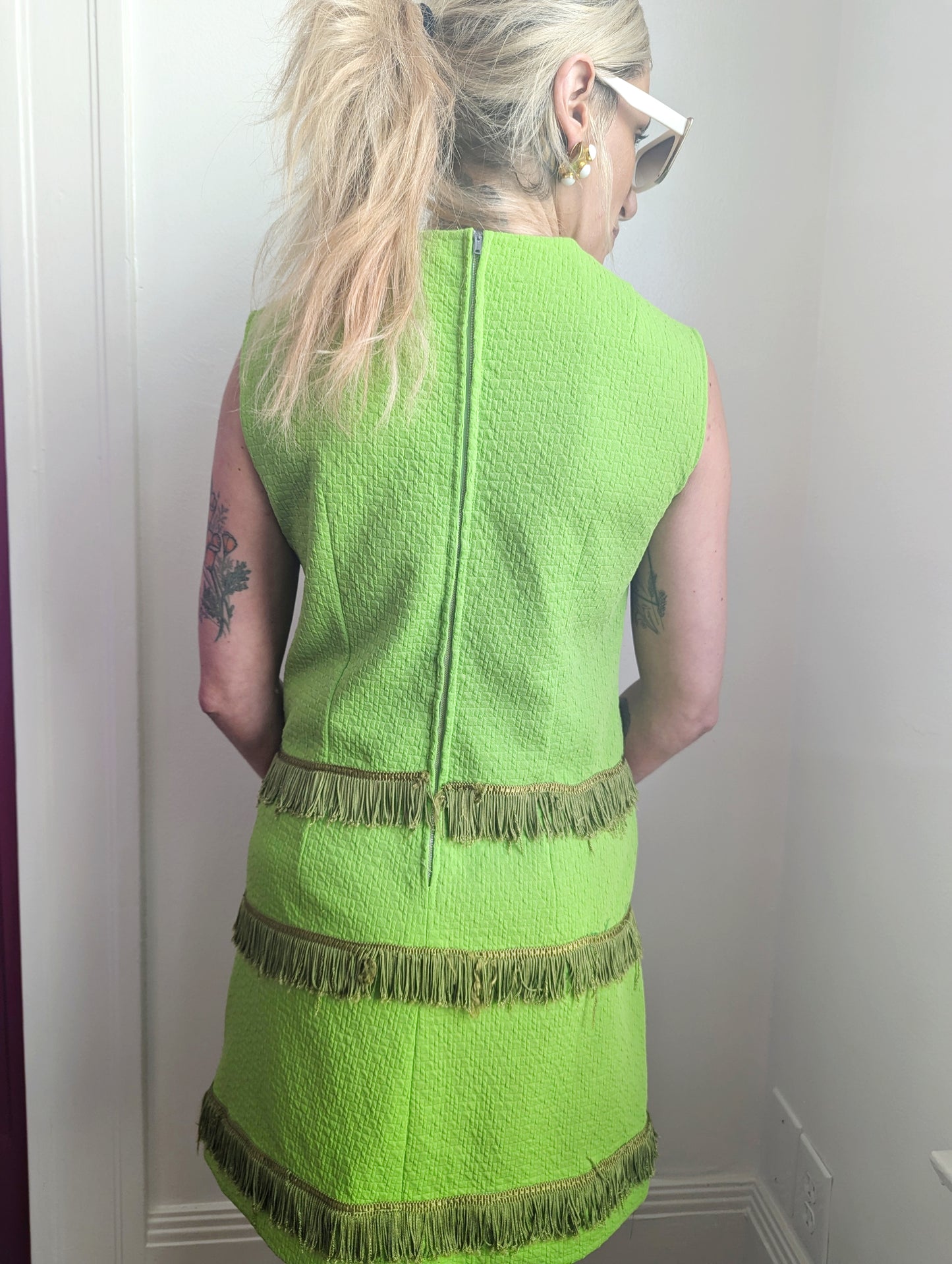 60s Lime Fringe Shift Dress