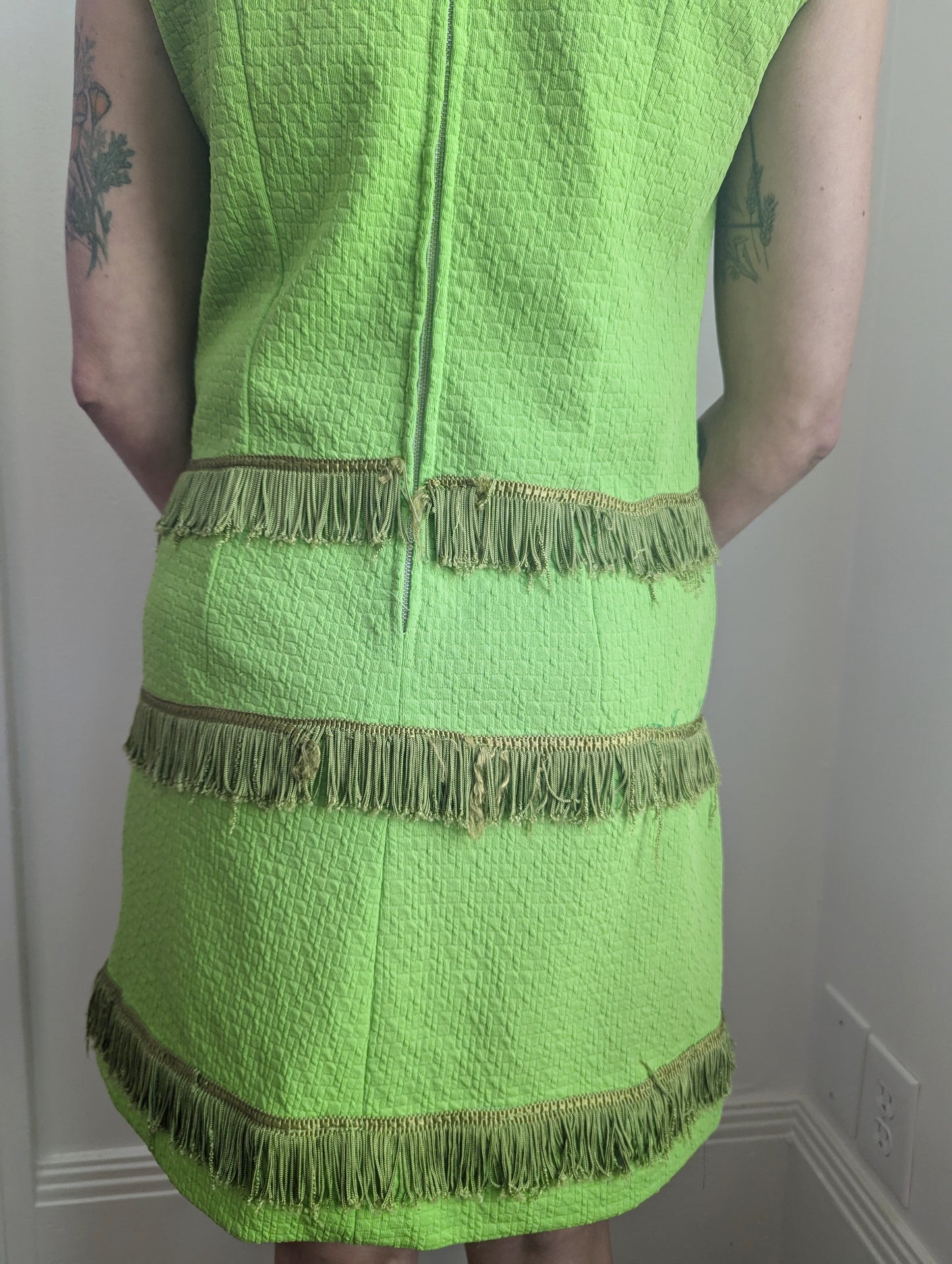 60s Lime Fringe Shift Dress