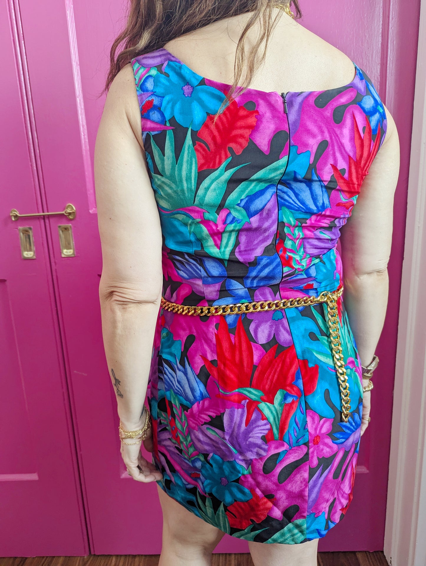 90s Tropical Floral Silk Mini Dress