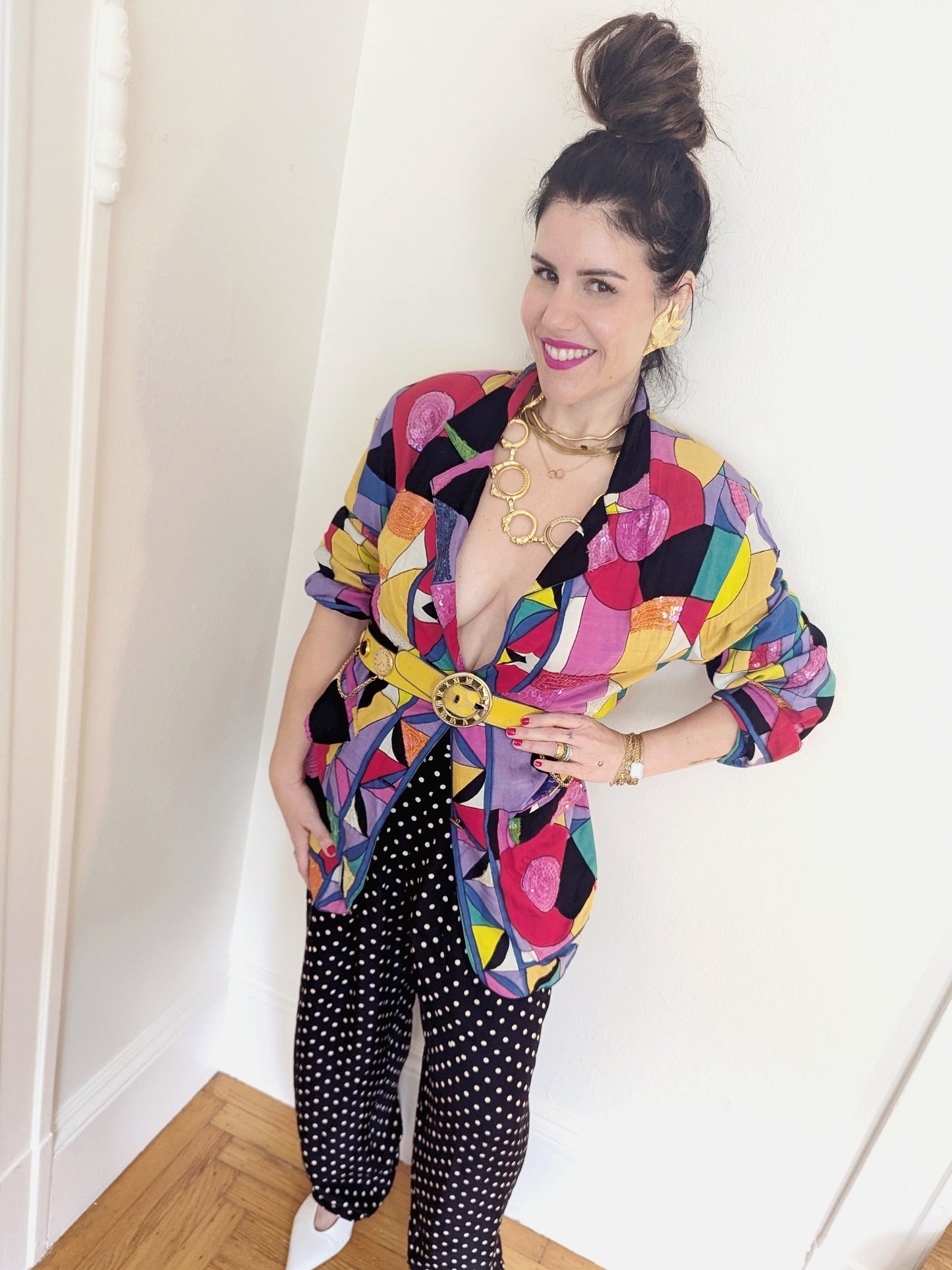 80s Colorful Abstract Print Sequin Blazer