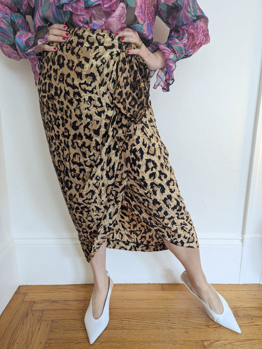 Parisian Silk Leopard Midi Wrap Skirt