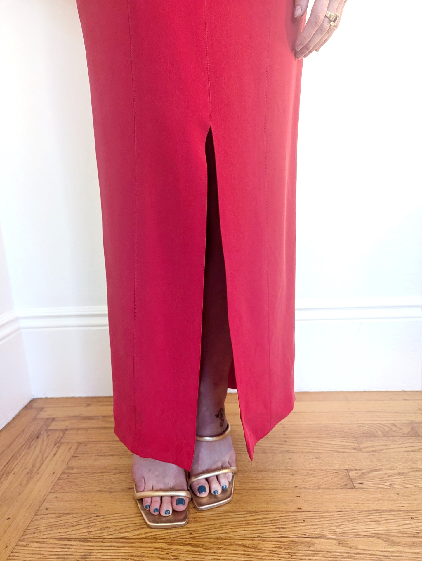 90s Red Silk High Neck Silk Dress