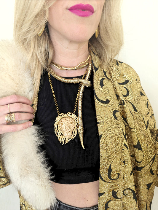 70s Signed Lucca Razza Lion Necklace