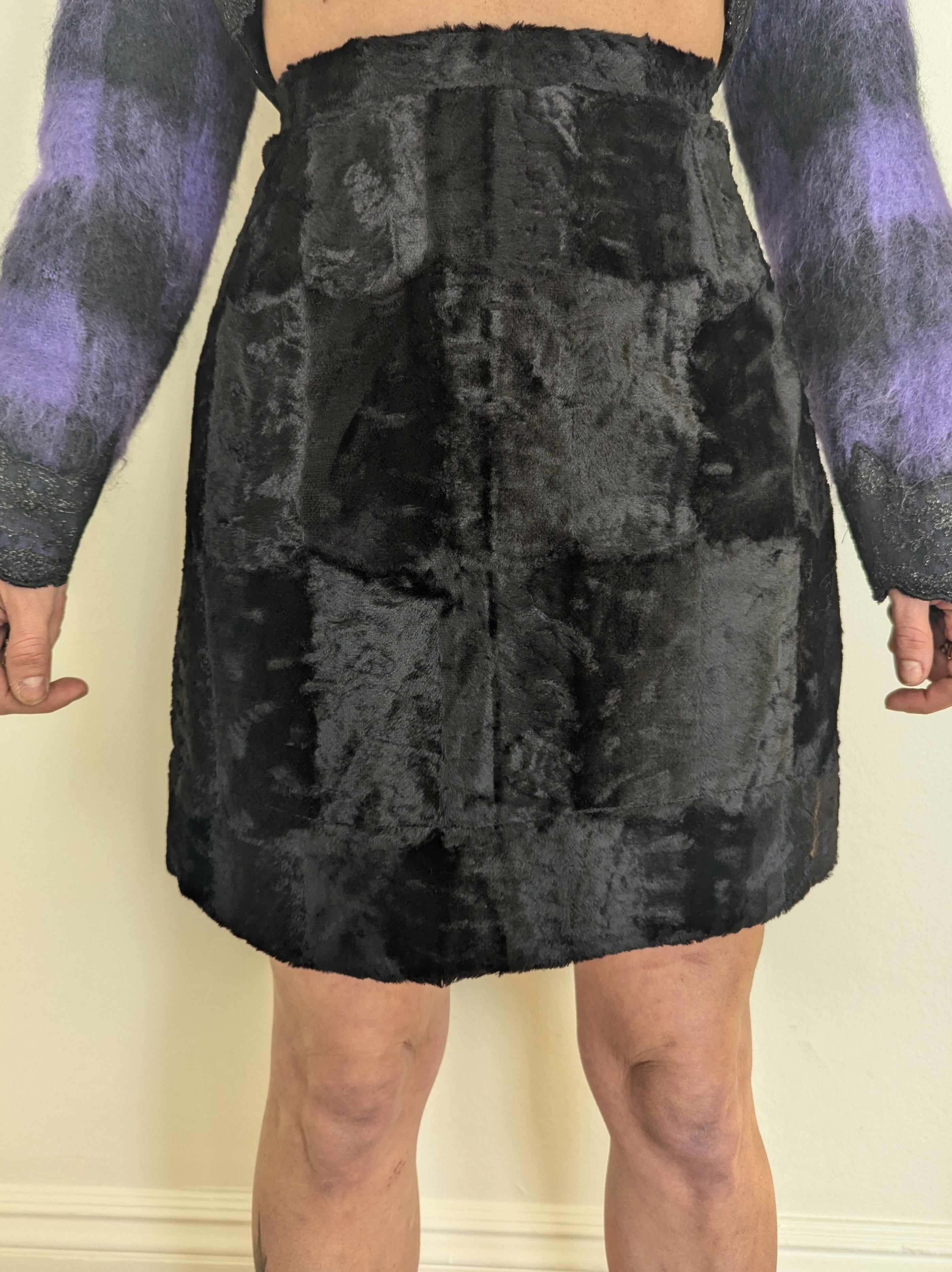 90s Black Faux Fur Mini Skirt