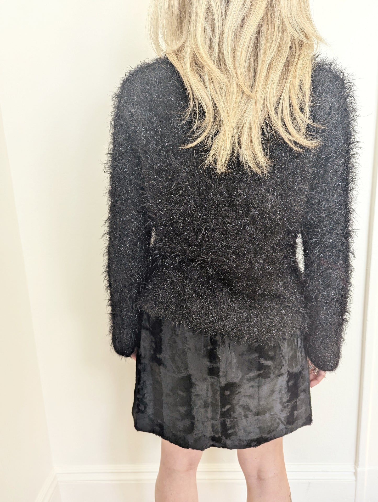 90s Black Faux Fur Mini Skirt