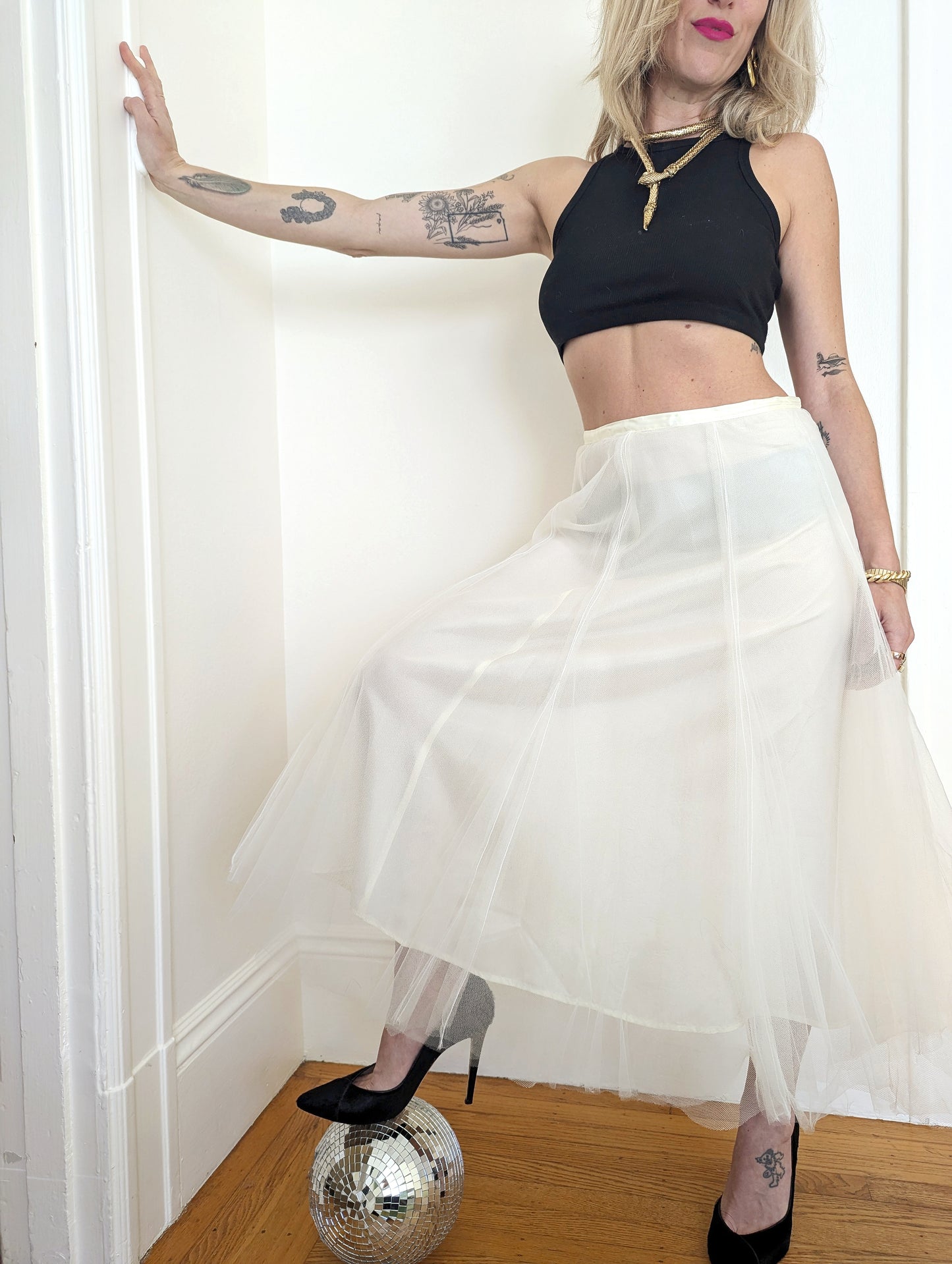 90s White Tulle Skirt