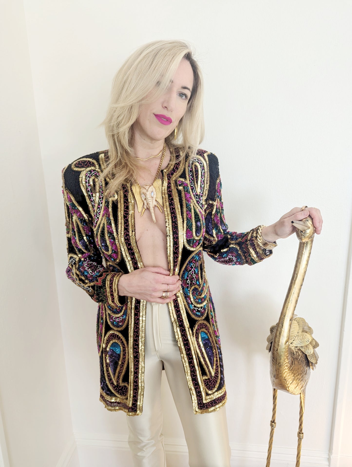 90s Sequin + Beaded Pink Paisley Jacket