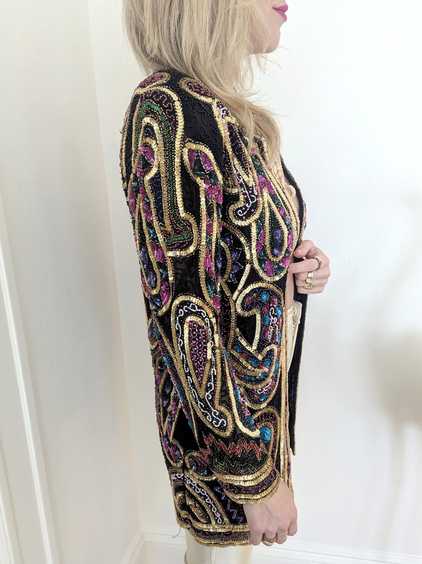 90s Sequin + Beaded Pink Paisley Jacket