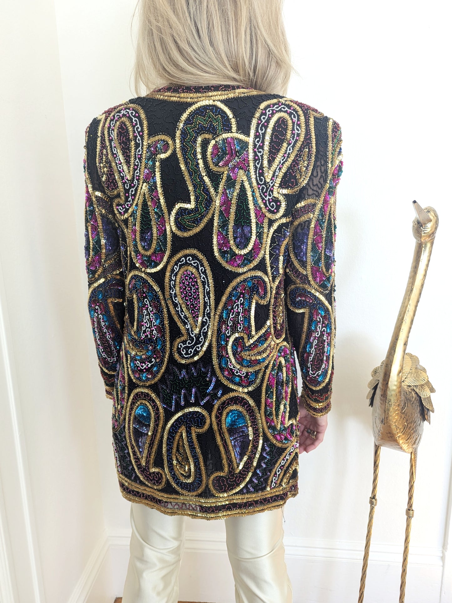 90s Sequin + Beaded Pink Paisley Jacket