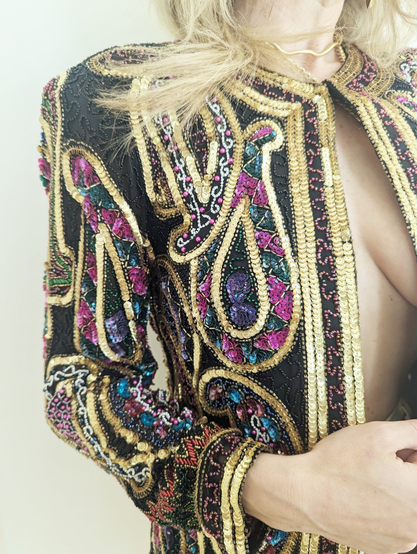 90s Sequin + Beaded Pink Paisley Jacket