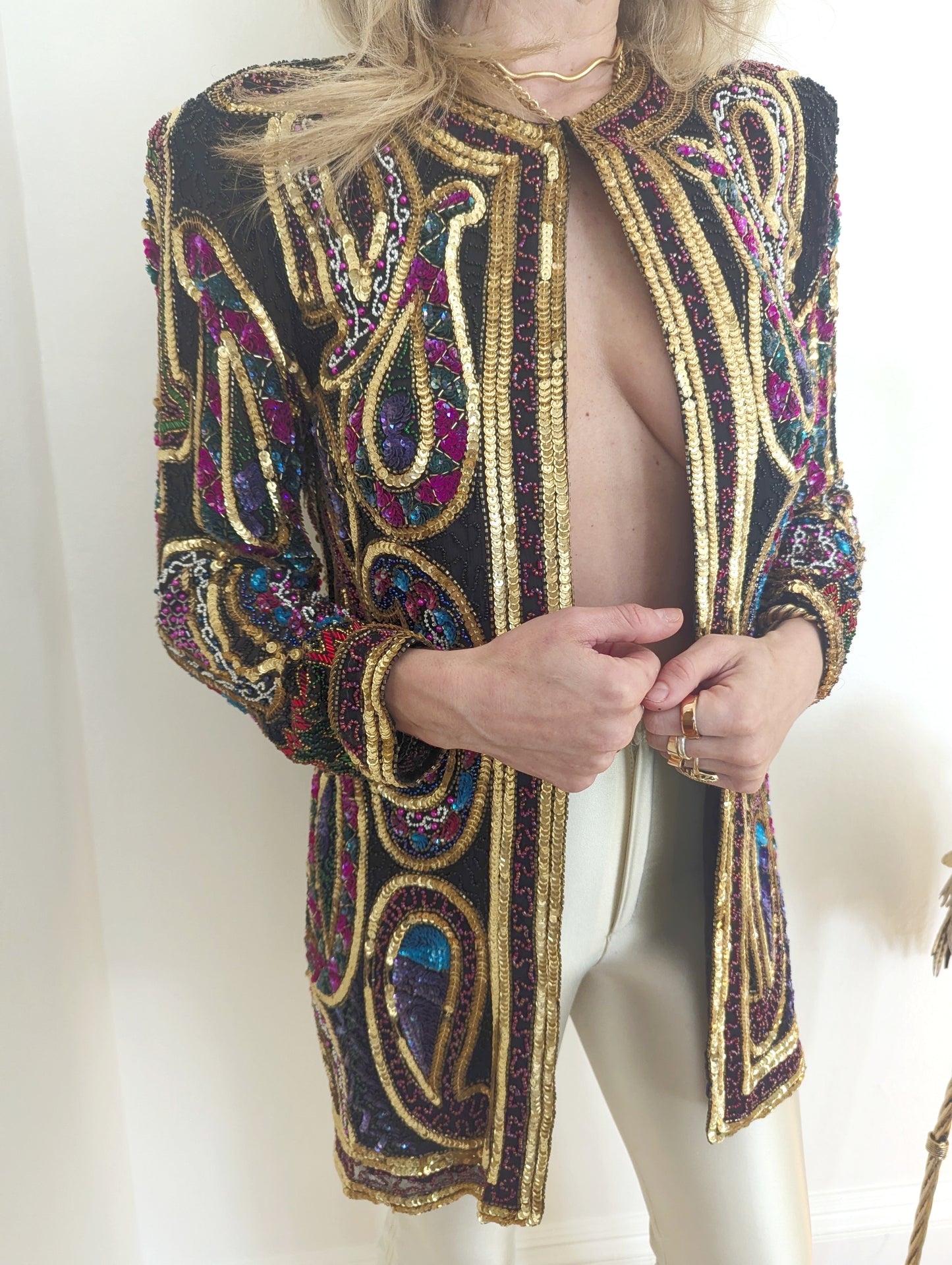 90s Sequin + Beaded Pink Paisley Jacket