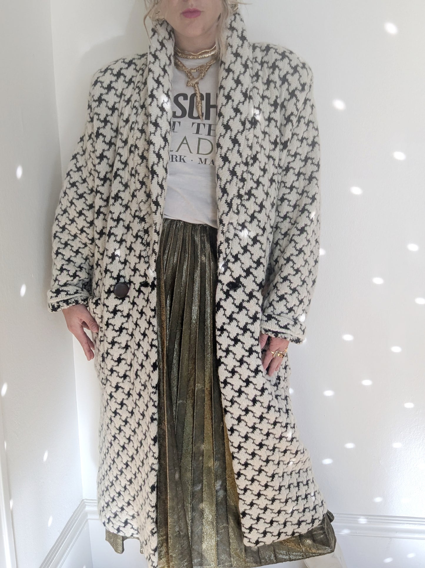 90s Checkered Mohair Sweater Coat