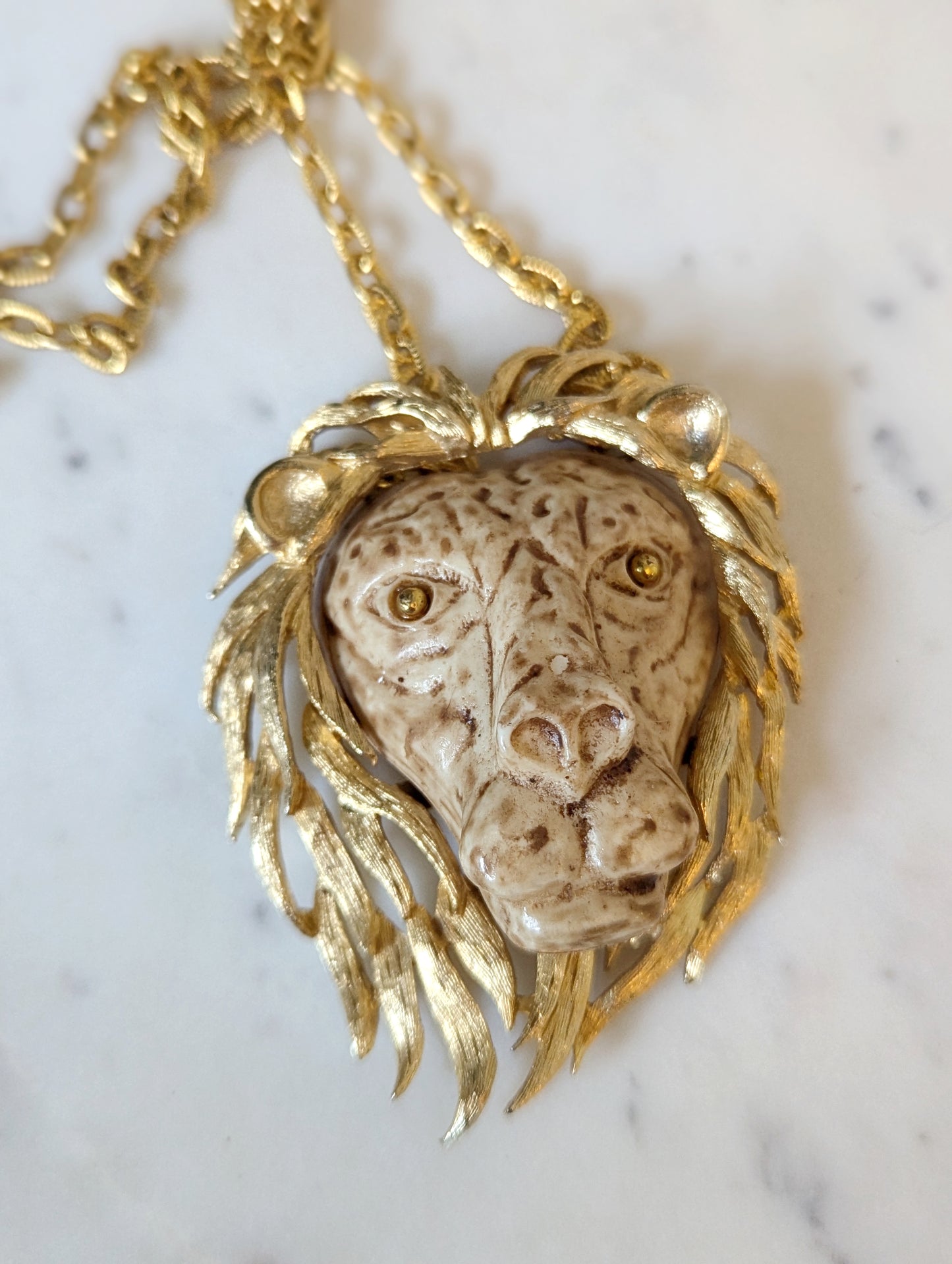 70s Signed Lucca Razza Lion Necklace