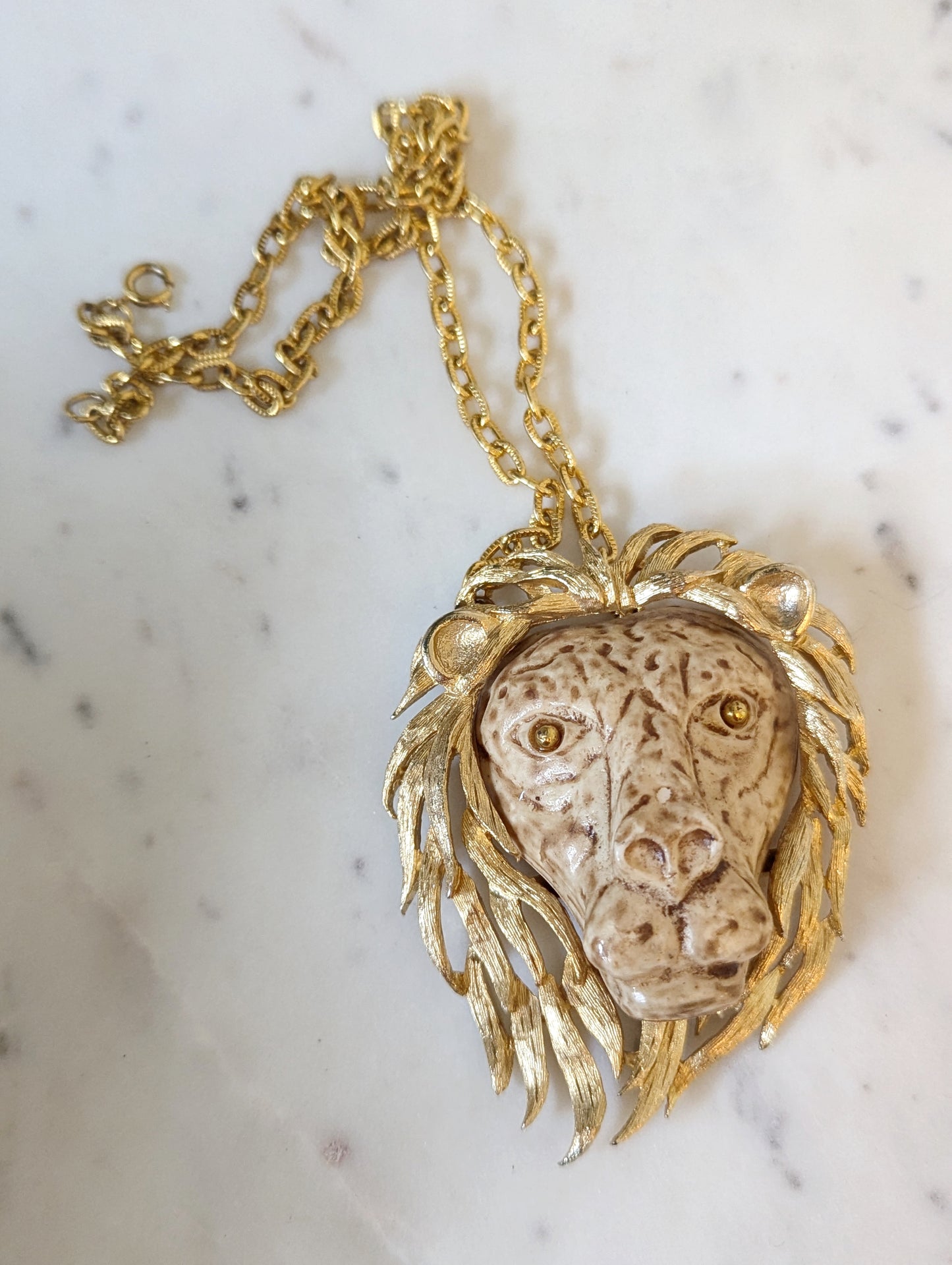 70s Signed Lucca Razza Lion Necklace