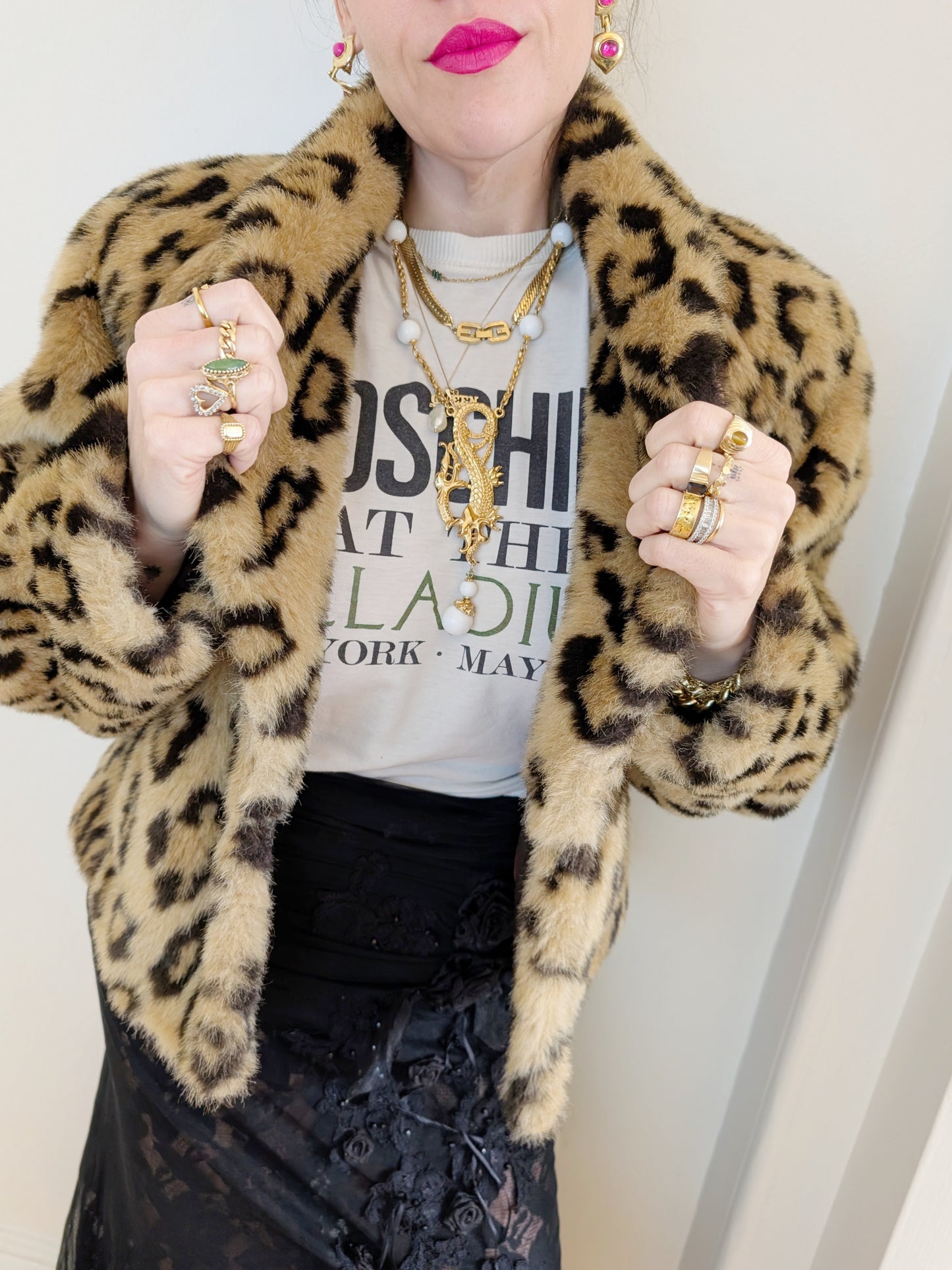 80s Leopard Faux Fur Cropped Jacket