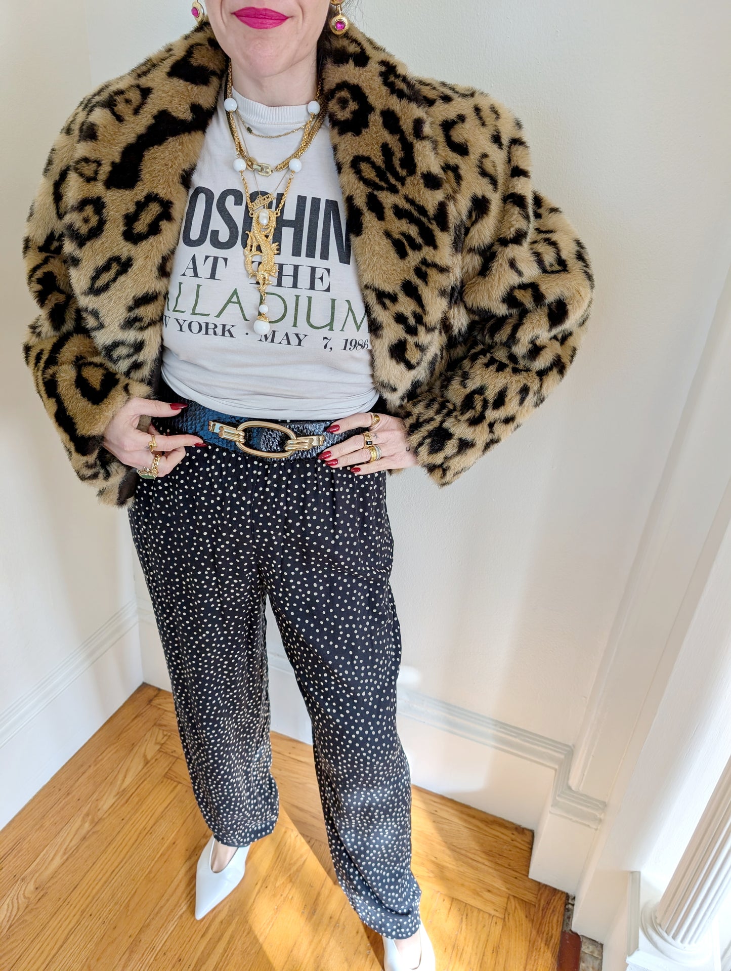 80s Leopard Faux Fur Cropped Jacket