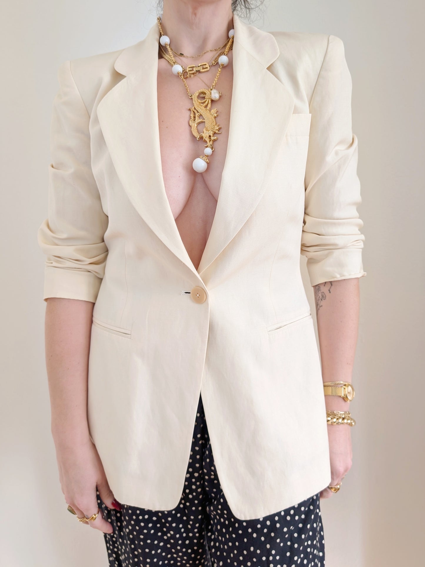 90s Cream Silk & Linen Suit