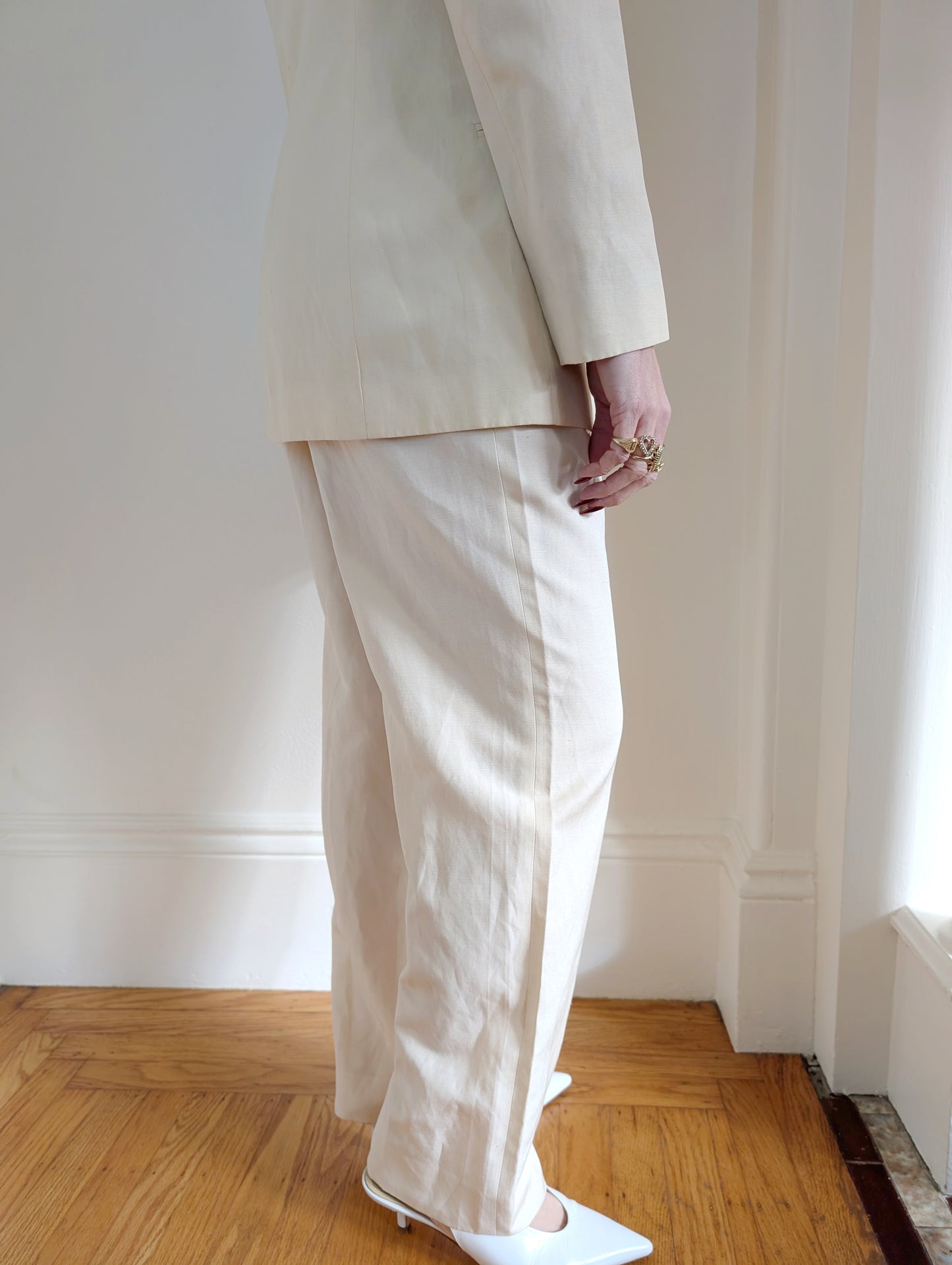 90s Cream Silk & Linen Suit