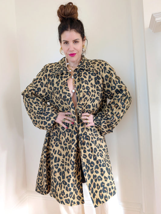 90s Leopard Silk Swing Coat