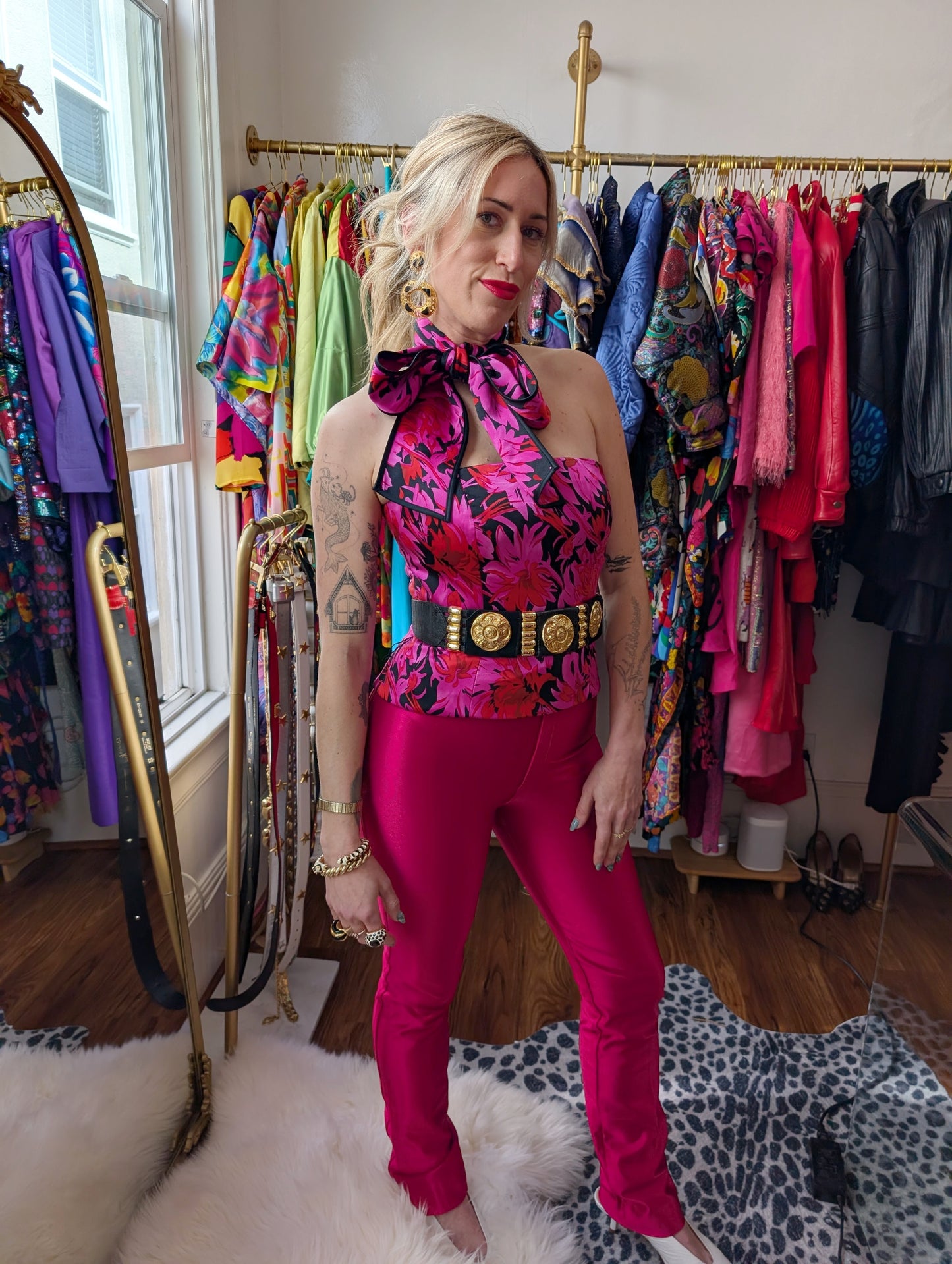 90s Kay Unger Satin Floral Tube Top