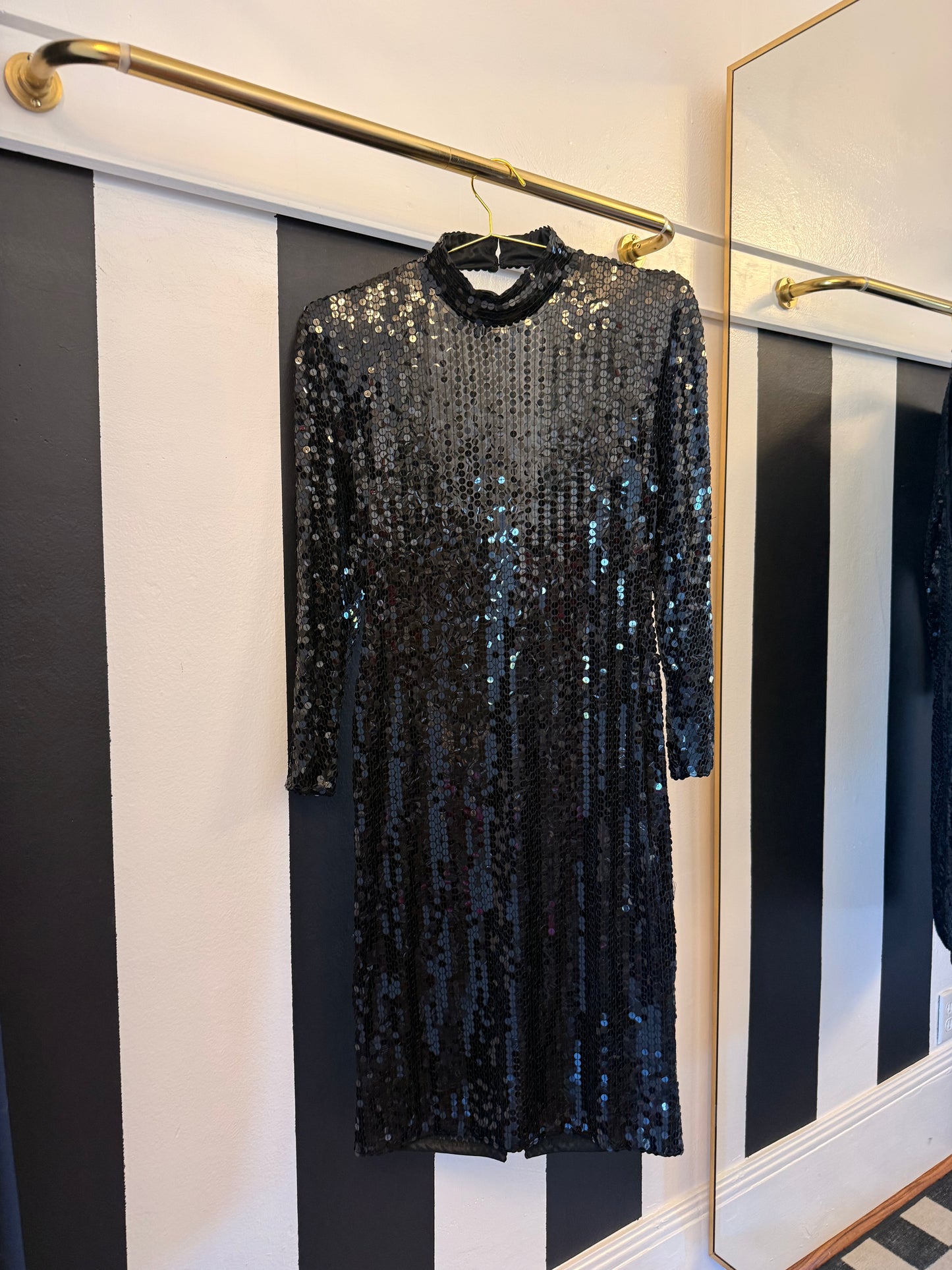 80s Black Sequin Open Back Dress