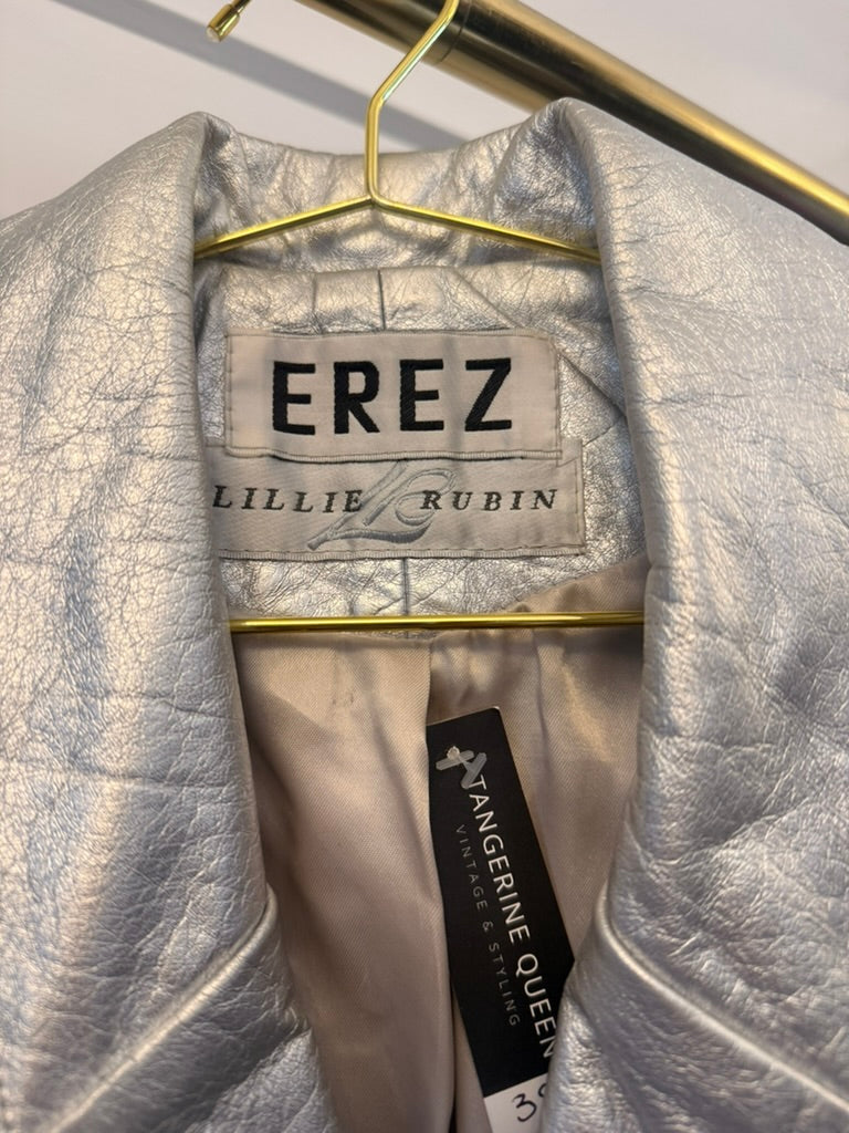 80s Silver Leather Bomber Jacket