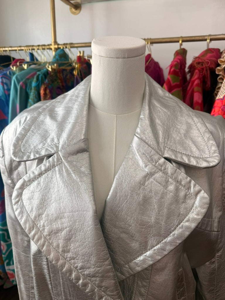 80s Silver Leather Bomber Jacket