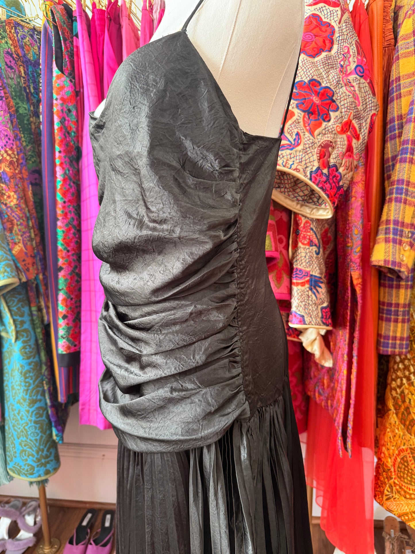 90s Black Ruched Dress