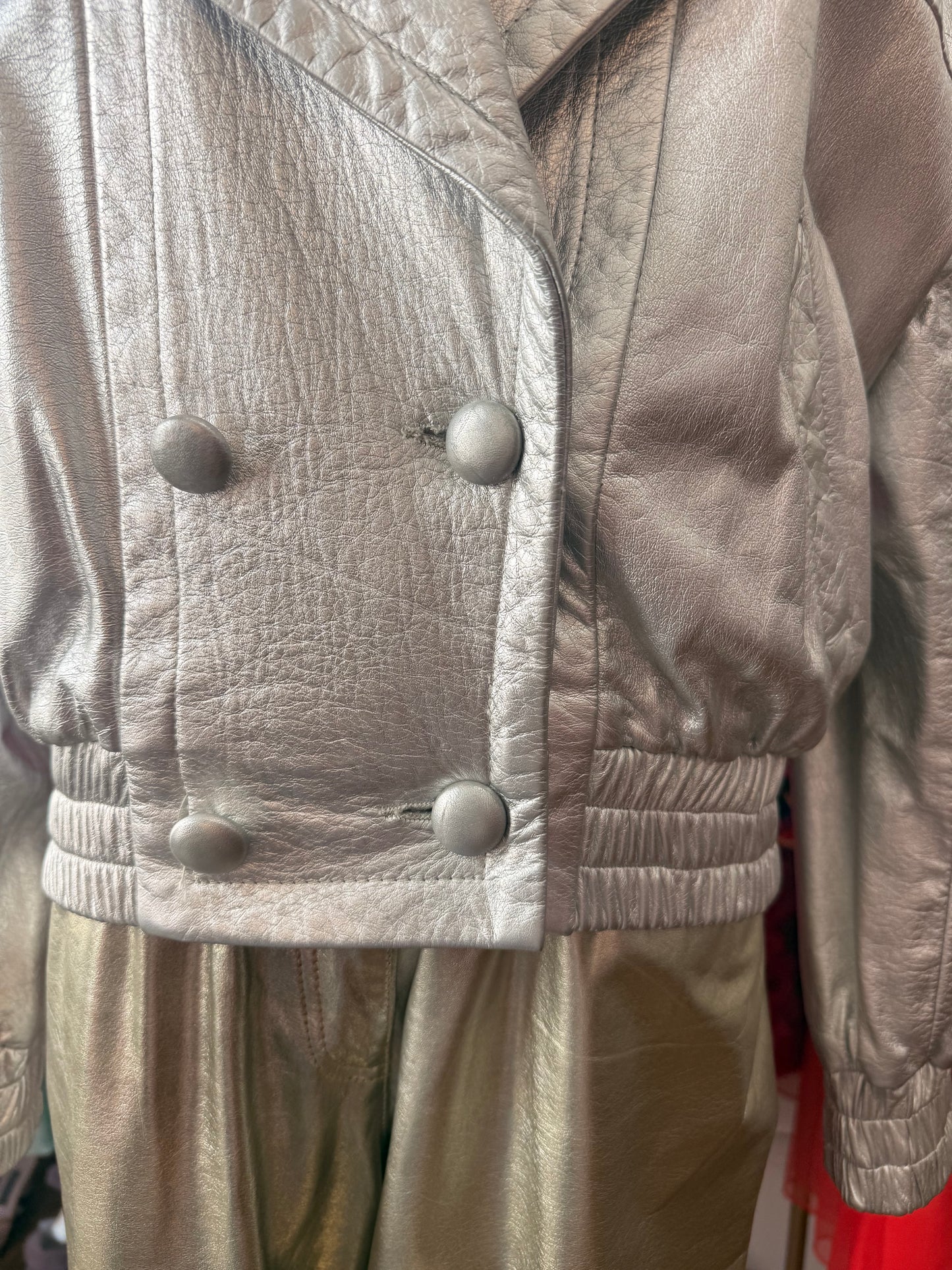 80s Silver Leather Bomber Jacket